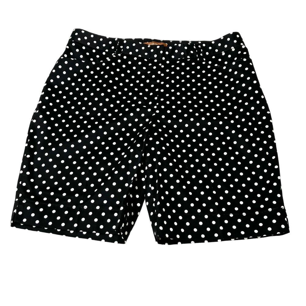 Ellen Tracy Shorts Womens Black & White SZ 10 Polka Dot Bermuda 98% Cotton